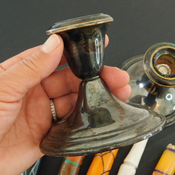 Halloween Candle Lot of 9 with Vintage Pilgrim Silverplate Candlesticks Holders - Picture 3 of 16
